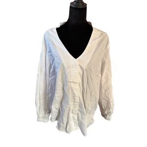 Universal Standard Size 1X White Long Sleeve V-Neck Top Eyelet Shoulders